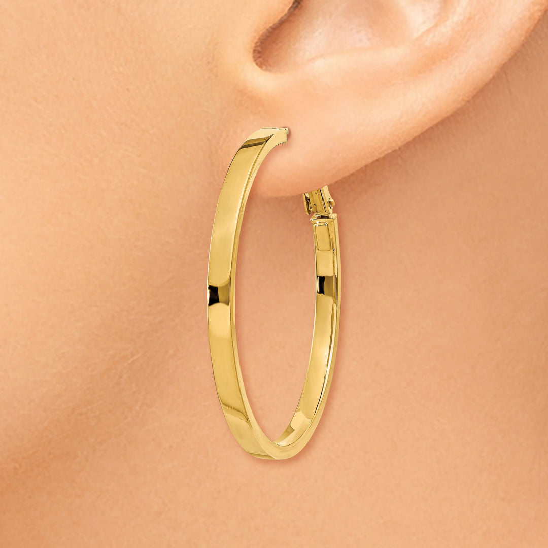 Lovely Rita's Earrings 14K Yellow Gold Bold Polished 41mm Square Tube Omega Hoops