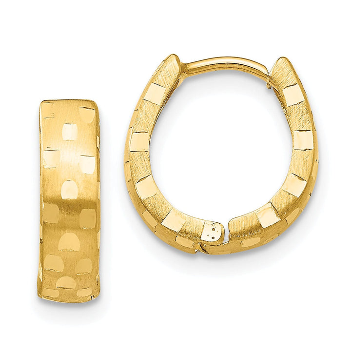 Lovely Rita's Earrings 14K Yellow Gold Bold Polished 4mm DC Patterned Hinged Hoop Earrings