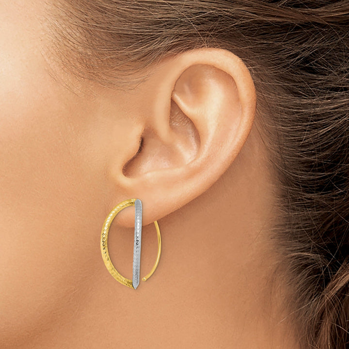 Lovely Rita's Earrings 14K Yellow Gold Bold Rhodium Diamond-Cut 24.5mm Threader Earrings