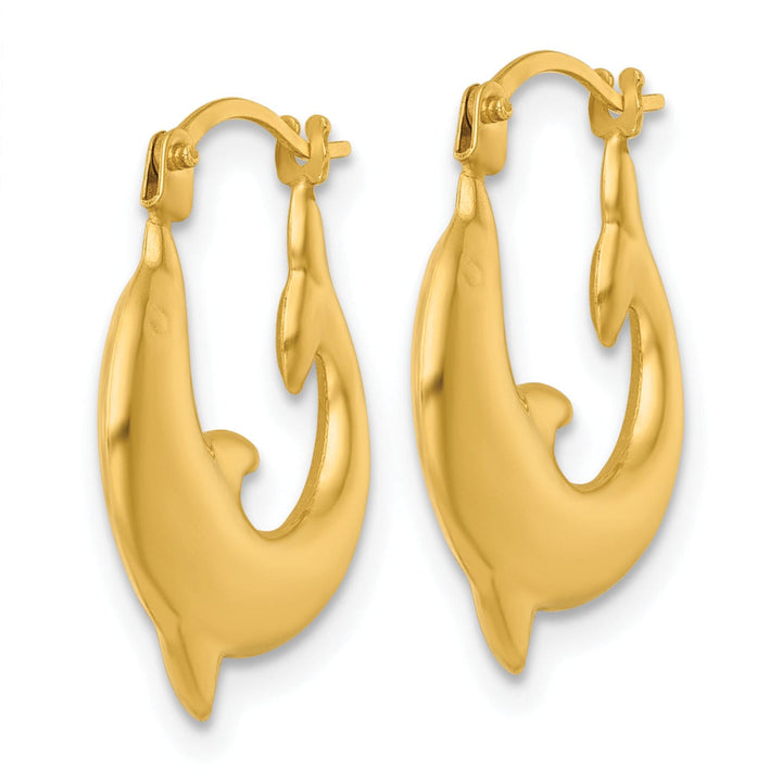 Lovely Rita's Earrings 14K Yellow Gold Brilliant Polished 15.81 mm Dolphin Hoop Earrings