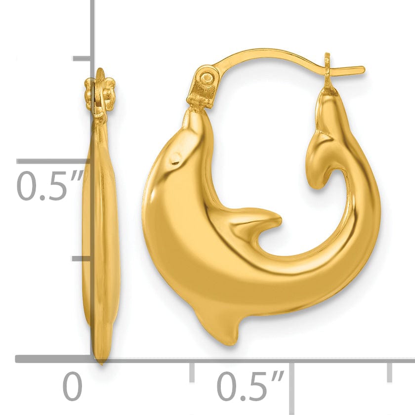 Lovely Rita's Earrings 14K Yellow Gold Brilliant Polished 15.81 mm Dolphin Hoop Earrings