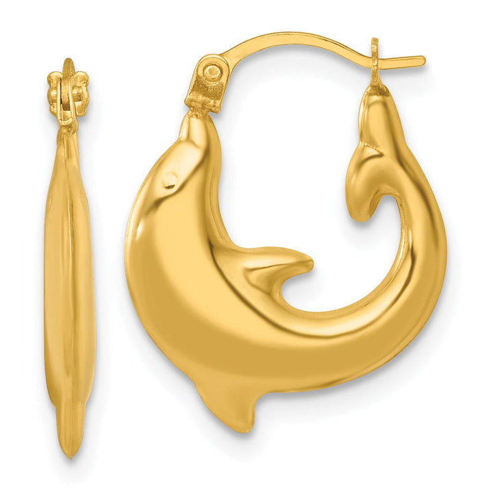 Lovely Rita's Earrings 14K Yellow Gold Brilliant Polished 15.81 mm Dolphin Hoop Earrings