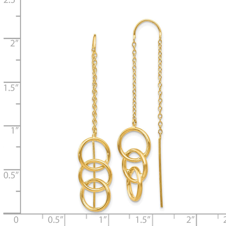 Lovely Rita's Earrings 14K Yellow Gold Chic Polished 10mm Triple Circle Threader Earrings