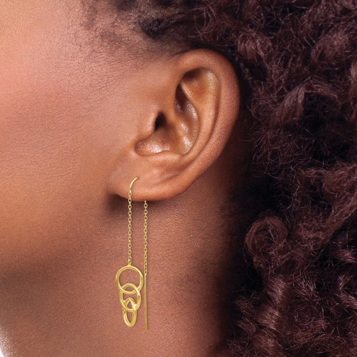 Lovely Rita's Earrings 14K Yellow Gold Chic Polished 10mm Triple Circle Threader Earrings