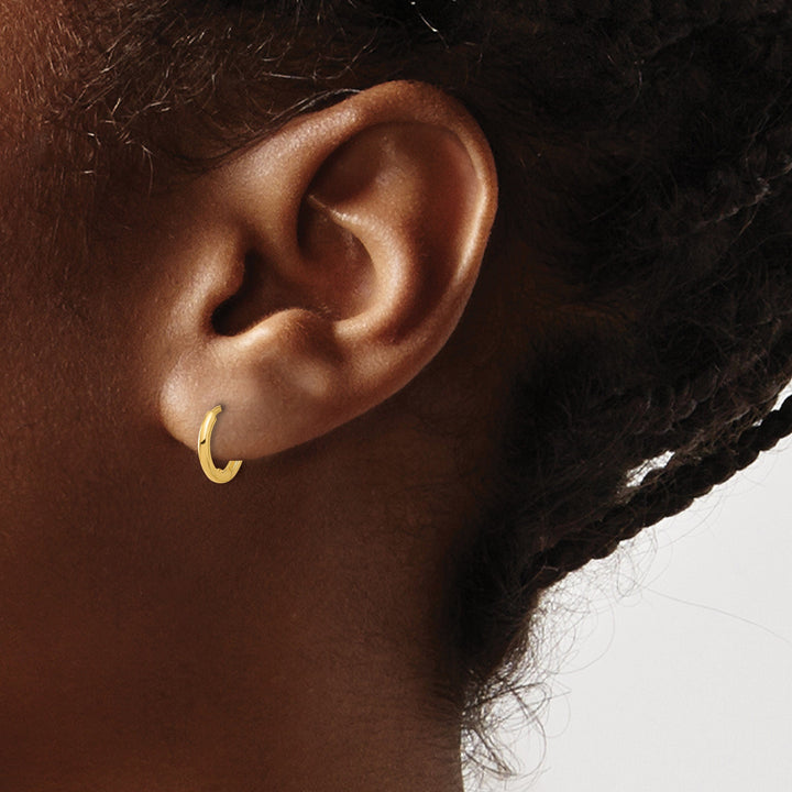 Lovely Rita's Earrings 14K Yellow Gold Chic Polished 9.8mm Round Huggie Hinged Hoop Earrings