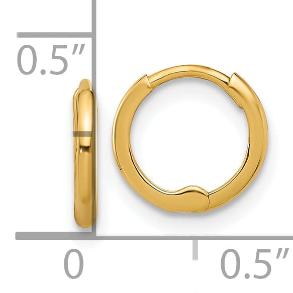 Lovely Rita's Earrings 14K Yellow Gold Chic Polished 9.8mm Round Huggie Hinged Hoop Earrings