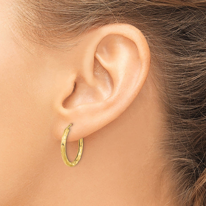 Lovely Rita's Earrings 14K Yellow Gold Chic Polished Faceted 2.5x20mm Endless Hoop Earrings