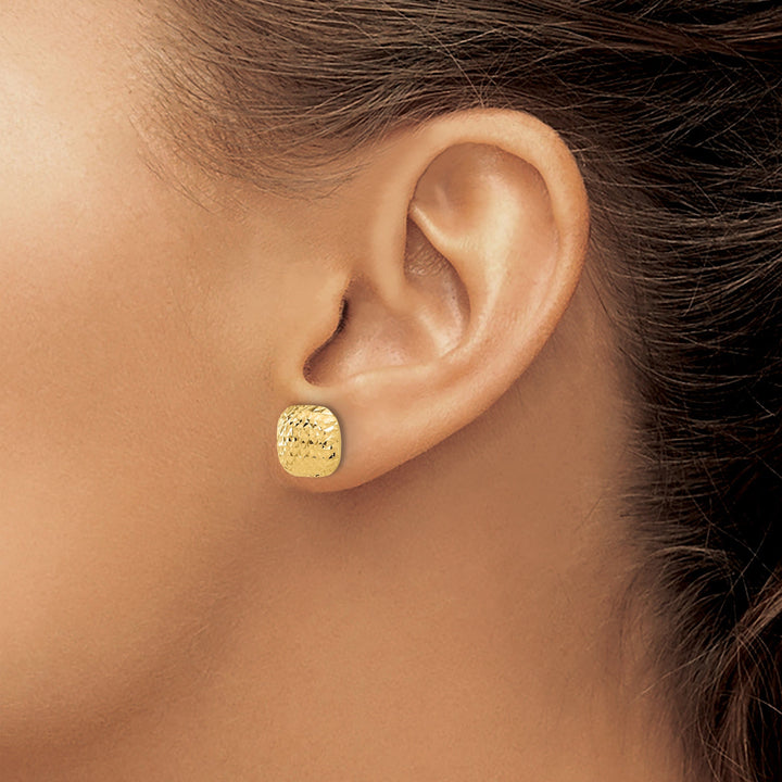 Lovely Rita's Earrings 14K Yellow Gold Classic Diamond-Cut 10.1mm Puffed Button Post Earrings