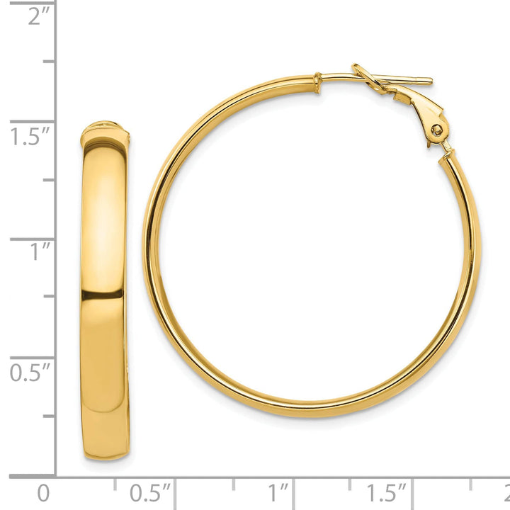 Lovely Rita's Earrings 14K Yellow Gold Classic High Polished 36mm Flat Tube Omega Hoops