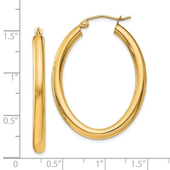 Lovely Rita's Earrings 14K Yellow Gold Classic Polished 28.2 mm Oval Tube Hoop Earrings