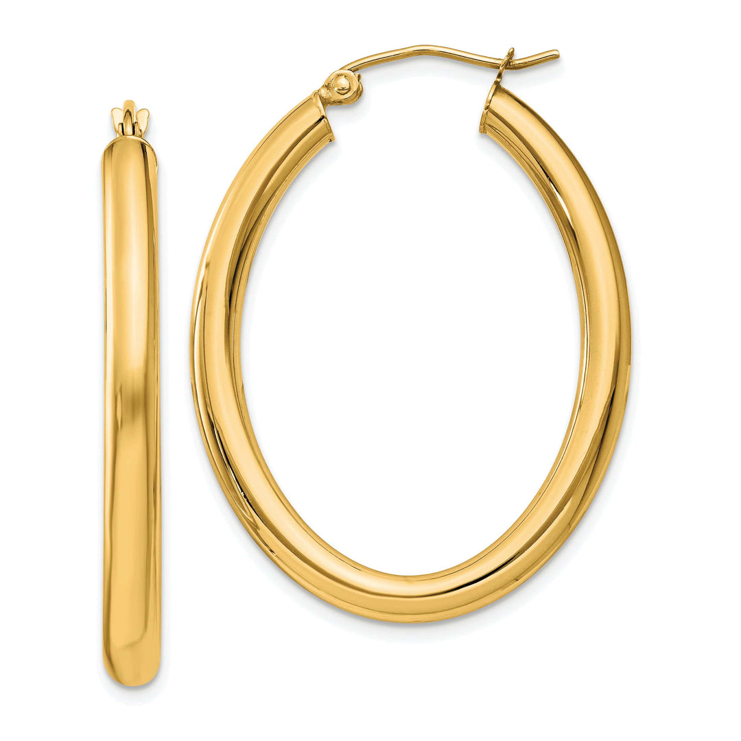 Lovely Rita's Earrings 14K Yellow Gold Classic Polished 28.2 mm Oval Tube Hoop Earrings