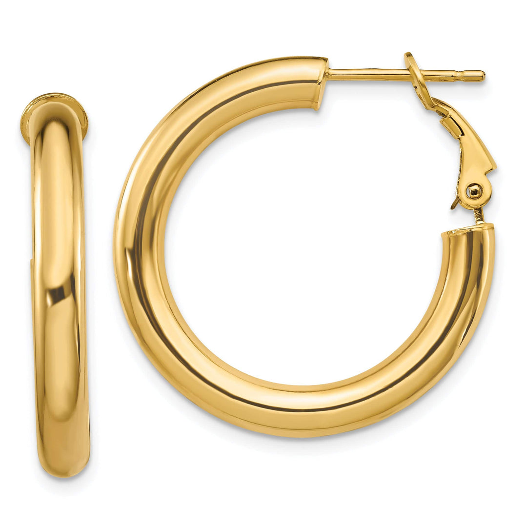 Lovely Rita's Earrings 14K Yellow Gold Classic Polished 28.65mm Round Tube Omega Hoops