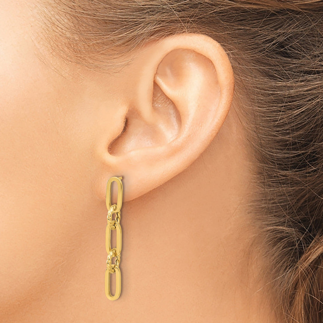 Lovely Rita's Earrings 14K Yellow Gold Classic Polished 7.9mm Chain Link Dangle Post Earrings