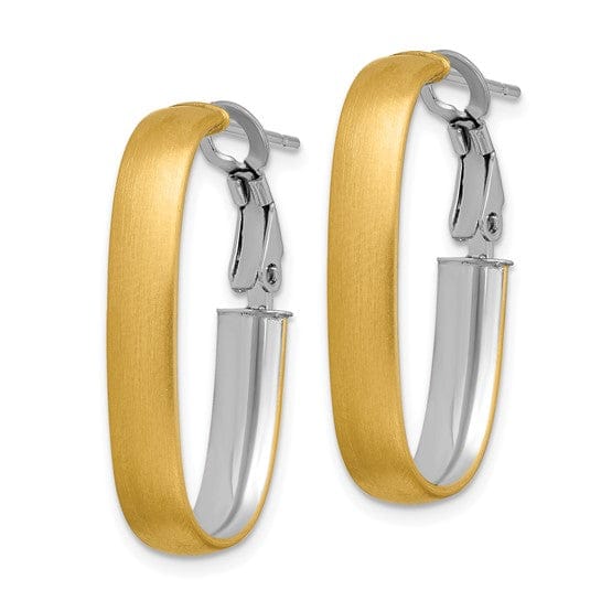 Lovely Rita's Earrings 14K Yellow Gold Classic White Rhodium Satin 15.7mm Oval Omega Hoops