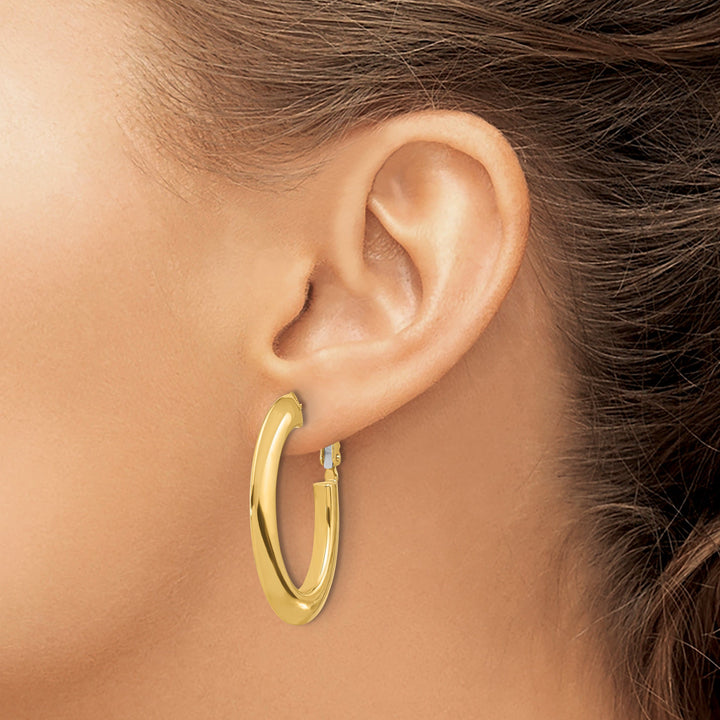 Lovely Rita's Earrings 14K Yellow Gold Contemporary Polished 29mm Knife-Edge Oval Omega Hoops