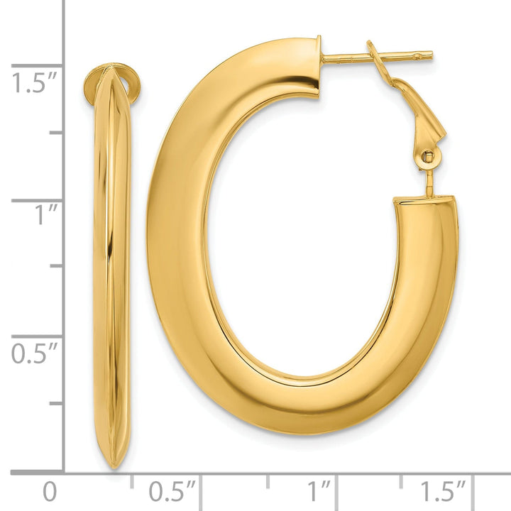 Lovely Rita's Earrings 14K Yellow Gold Contemporary Polished 29mm Knife-Edge Oval Omega Hoops