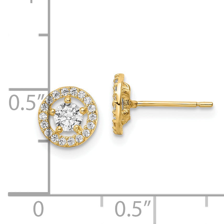 Lovely Rita's Earrings 14K Yellow Gold Contemporary Polished 7.25mm CZ Halo Post Earrings