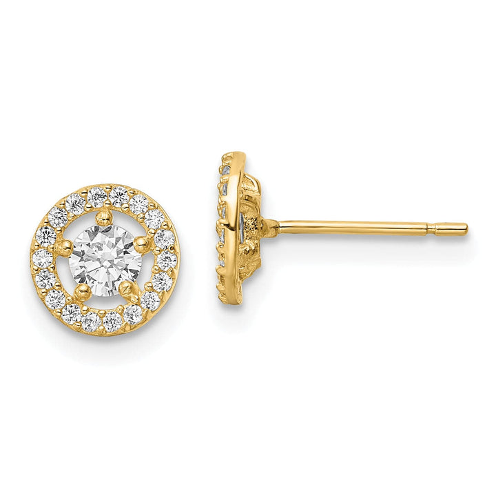 Lovely Rita's Earrings 14K Yellow Gold Contemporary Polished 7.25mm CZ Halo Post Earrings
