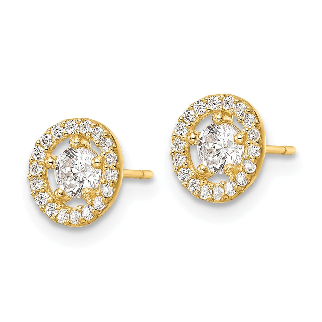 Lovely Rita's Earrings 14K Yellow Gold Contemporary Polished 7.25mm CZ Halo Post Earrings