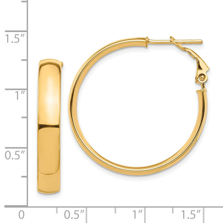 Lovely Rita's Earrings 14K Yellow Gold Dainty High Polished 30mm Flat Tube Omega Hoops