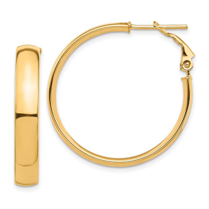 Lovely Rita's Earrings 14K Yellow Gold Dainty High Polished 30mm Flat Tube Omega Hoops