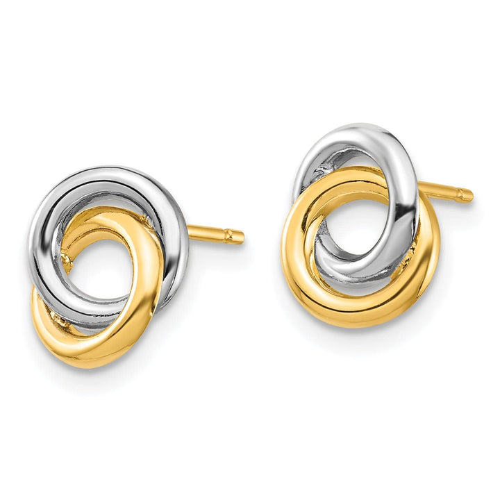 Lovely Rita's Earrings 14K Yellow Gold Dainty Polished 7.45mm Rhodium Circles Post Earrings