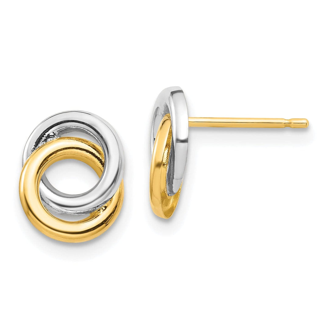 Lovely Rita's Earrings 14K Yellow Gold Dainty Polished 7.45mm Rhodium Circles Post Earrings