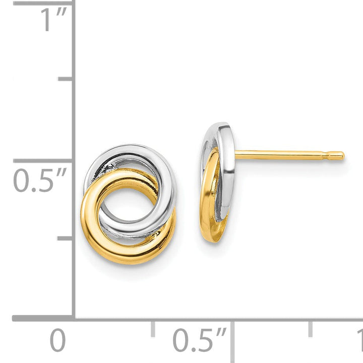 Lovely Rita's Earrings 14K Yellow Gold Dainty Polished 7.45mm Rhodium Circles Post Earrings