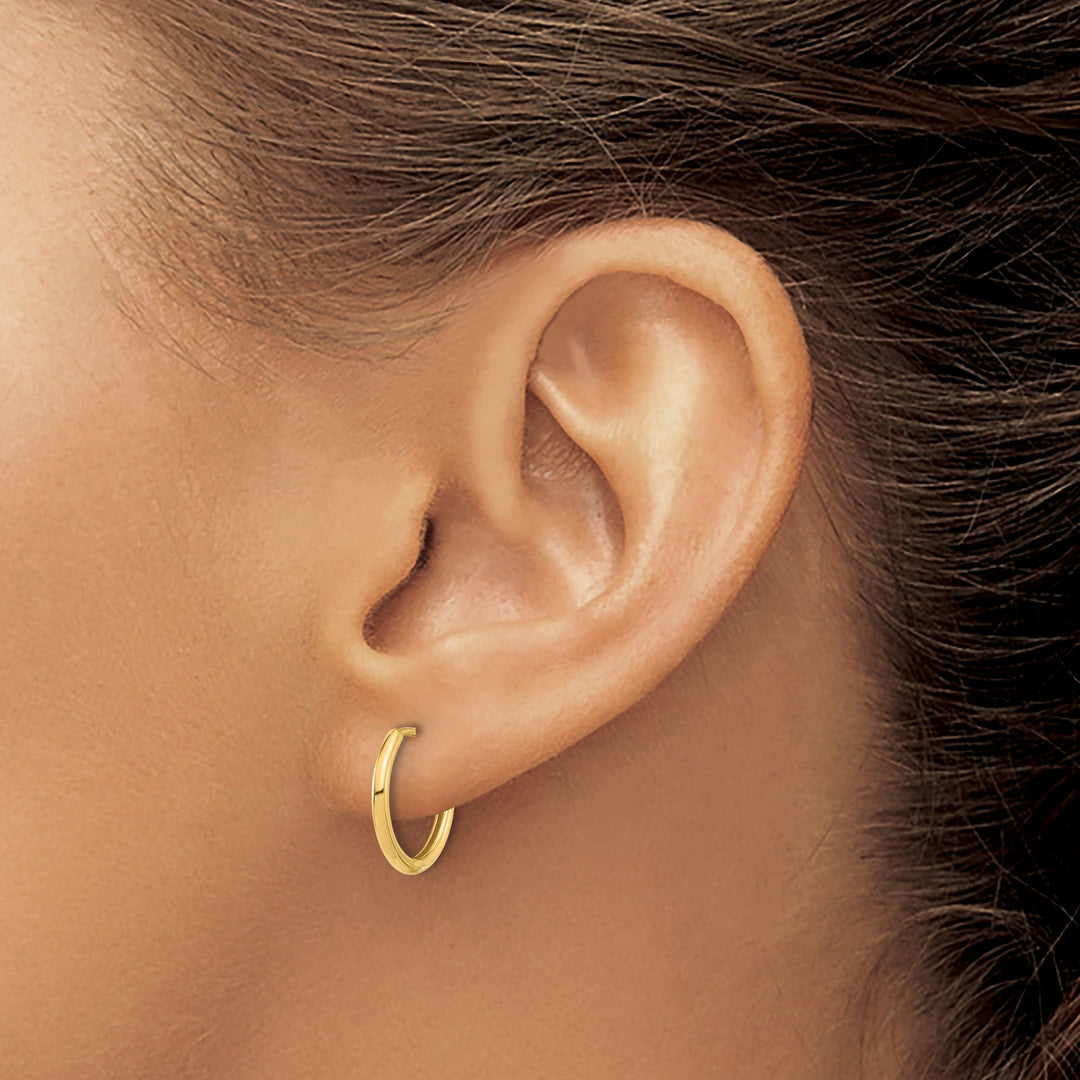 Lovely Rita's Earrings 14K Yellow Gold Delicate Polished 14mm Round Hinged Hoop Earrings