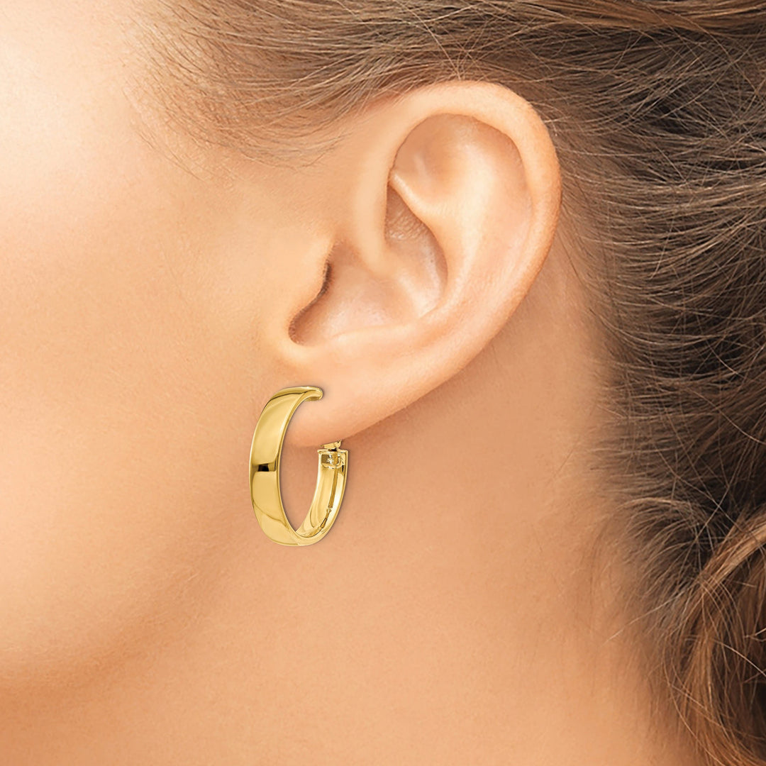 Lovely Rita's Earrings 14K Yellow Gold Delicate Polished 24.25mm Flat Tube Omega Hoops