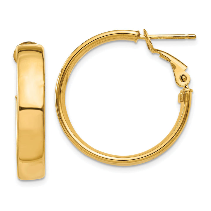 Lovely Rita's Earrings 14K Yellow Gold Delicate Polished 24.25mm Flat Tube Omega Hoops