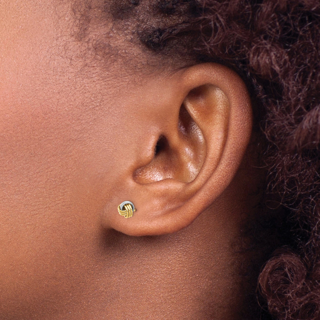 Lovely Rita's Earrings 14K Yellow Gold Delicate White Rhodium 5.12mm Love Knot Post Earrings