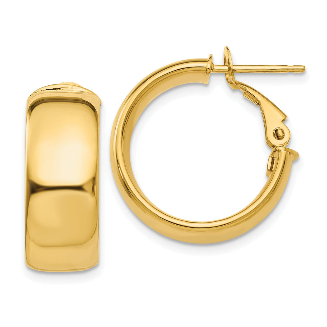 Lovely Rita's Earrings 14K Yellow Gold Designer Polished 19.75mm Flat Tube Omega Hoops