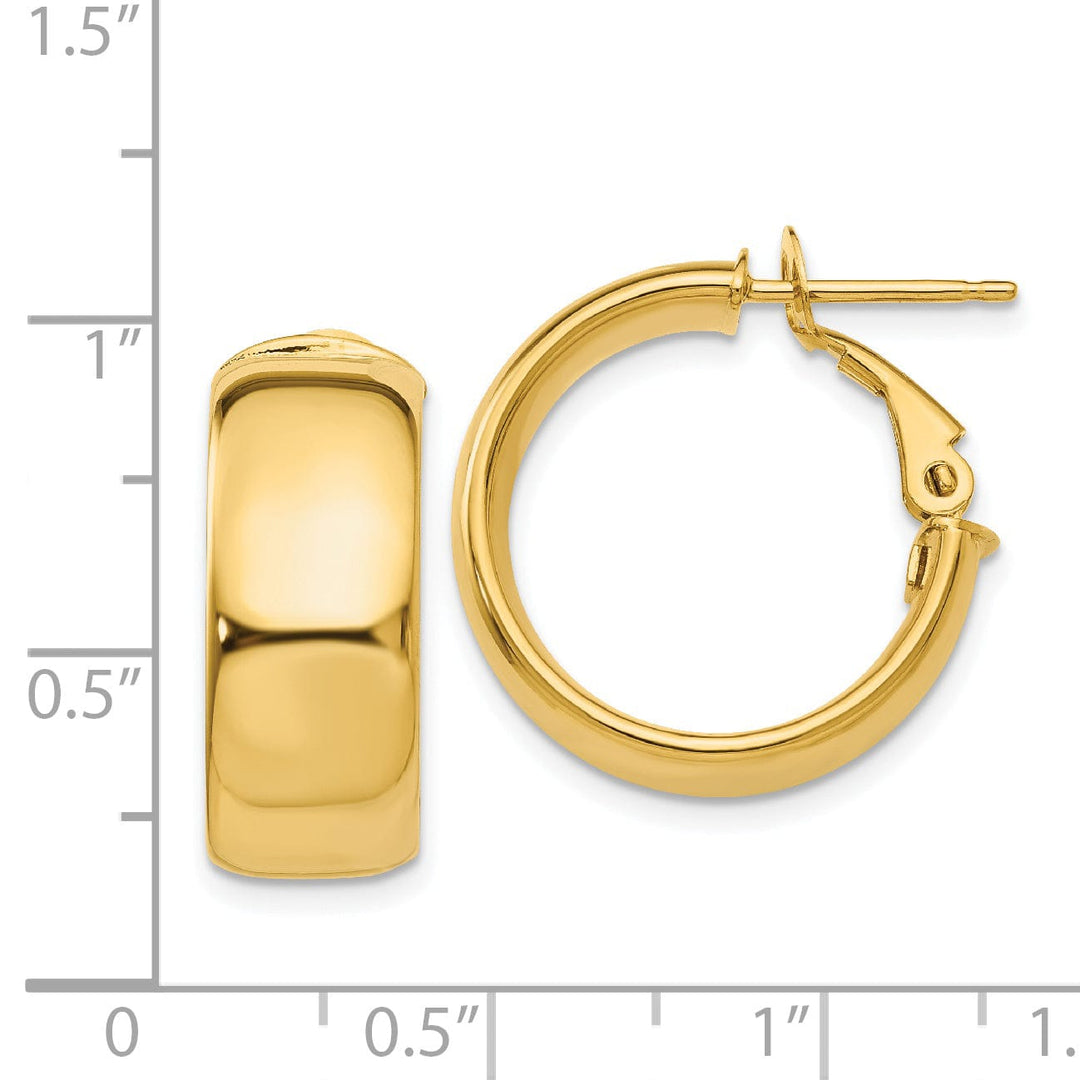 Lovely Rita's Earrings 14K Yellow Gold Designer Polished 19.75mm Flat Tube Omega Hoops