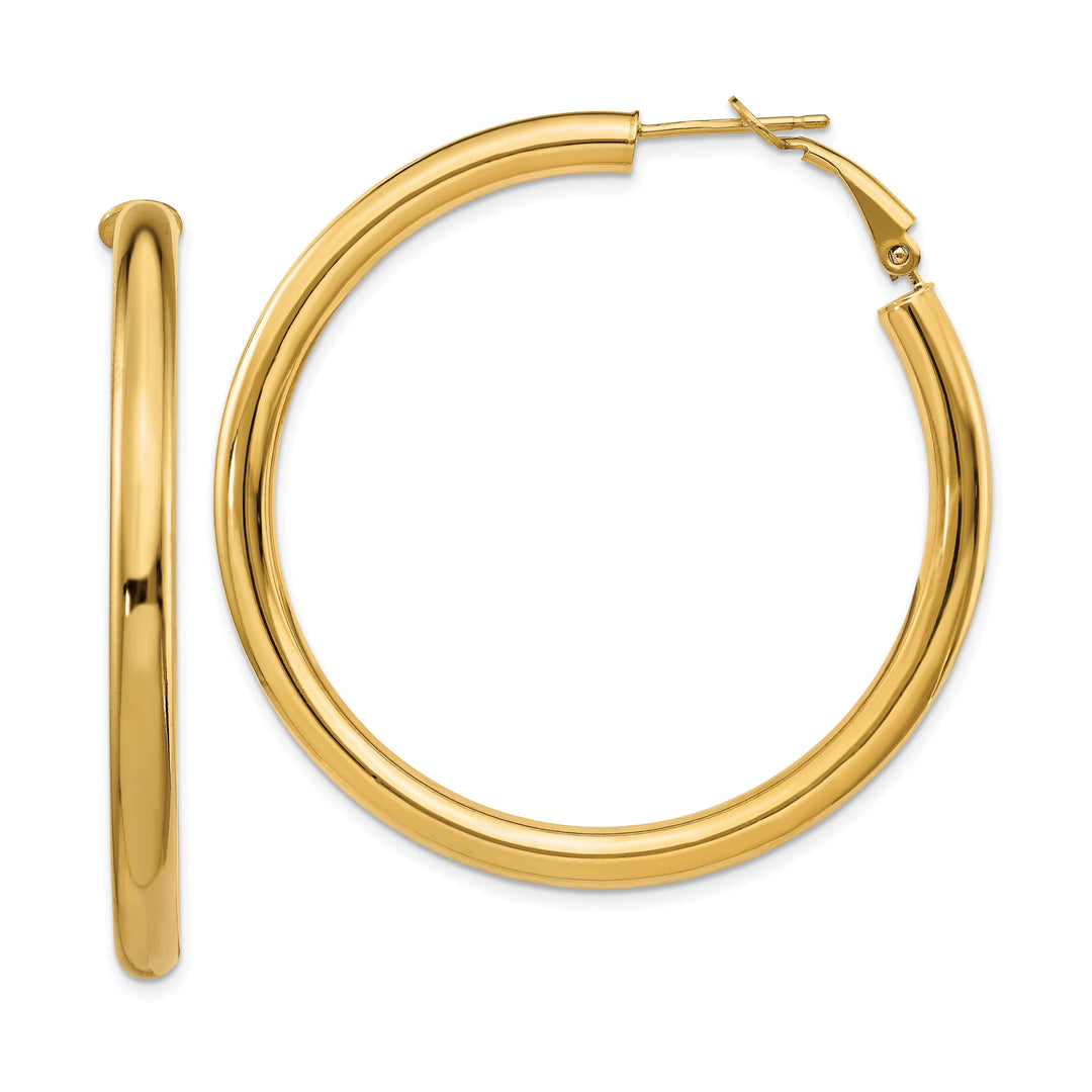 Lovely Rita's Earrings 14K Yellow Gold Designer Polished 49.75mm Round Tube Omega Hoops