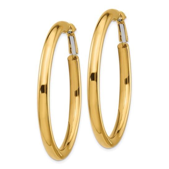 Lovely Rita's Earrings 14K Yellow Gold Designer Polished 49.75mm Round Tube Omega Hoops