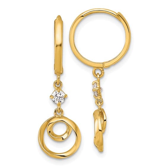Lovely Rita's Earrings 14K Yellow Gold Designer Twisted 12.2mm Circle CZ Hinged Hoop Earrings
