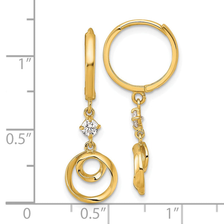 Lovely Rita's Earrings 14K Yellow Gold Designer Twisted 12.2mm Circle CZ Hinged Hoop Earrings