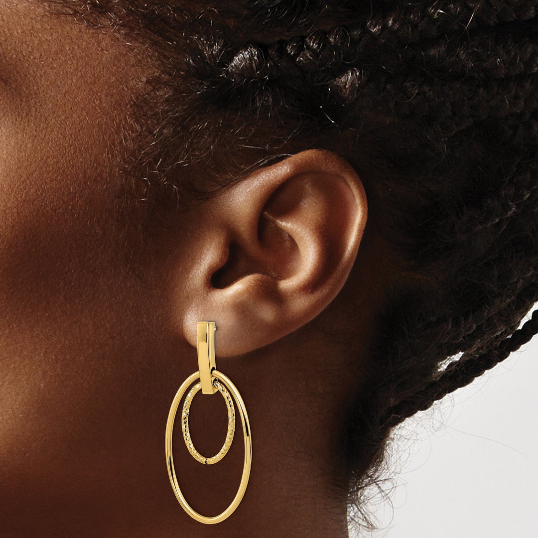 Lovely Rita's Earrings 14K Yellow Gold Elegant Diamond-Cut 22mm Post Dangle Earrings