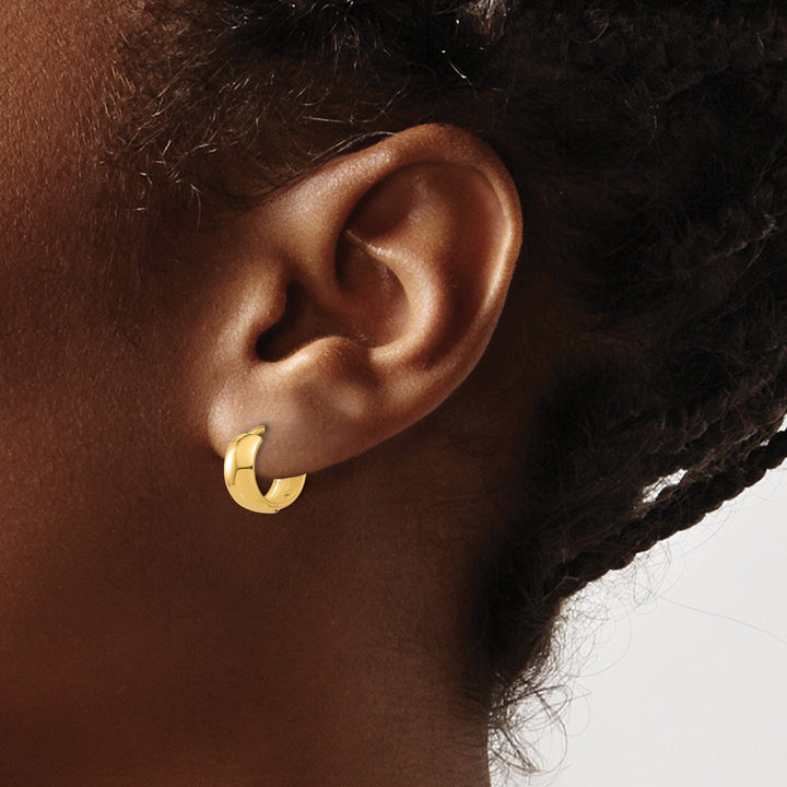 Lovely Rita's Earrings 14K Yellow Gold Elegant Polished 12mm Huggie Hinged Hoop Earrings