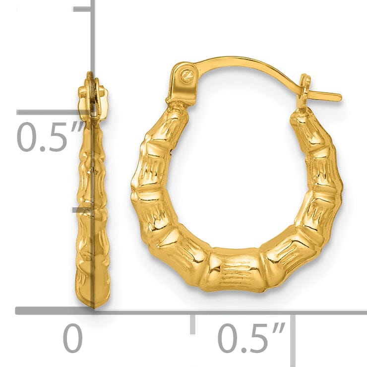 Lovely Rita's Earrings 14K Yellow Gold Elegant Polished 13.85 mm Bamboo Hoop Earrings