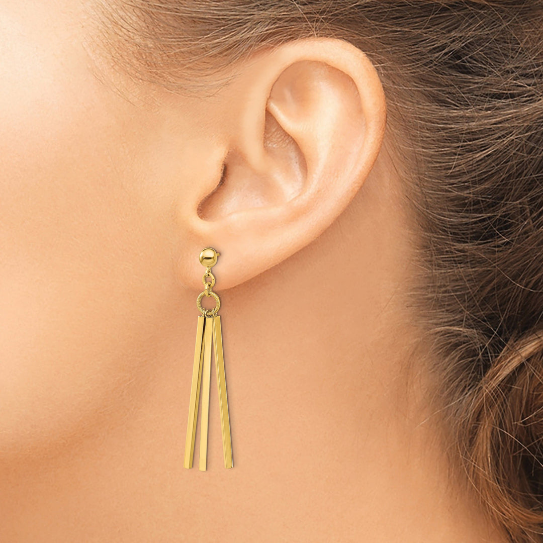 Lovely Rita's Earrings 14K Yellow Gold Elegant Polished 16 mm 3 Bar Post Earrings