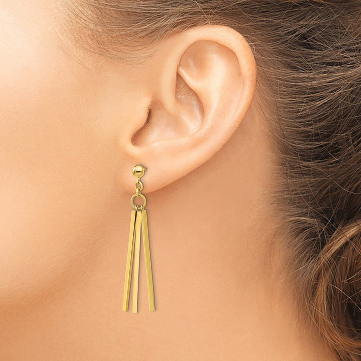 Lovely Rita's Earrings 14K Yellow Gold Elegant Polished 16 mm 3 Bar Post Earrings