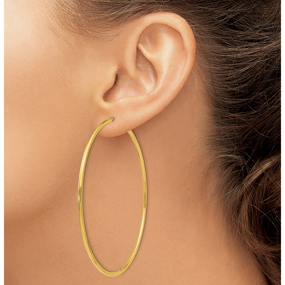 Lovely Rita's Earrings 14K Yellow Gold Elegant Polished 2x70mm Endless Hoop Earrings