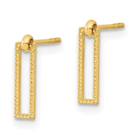 Lovely Rita's Earrings 14K Yellow Gold Elegant Polished 3mm Rectangle Dangle Post Earrings