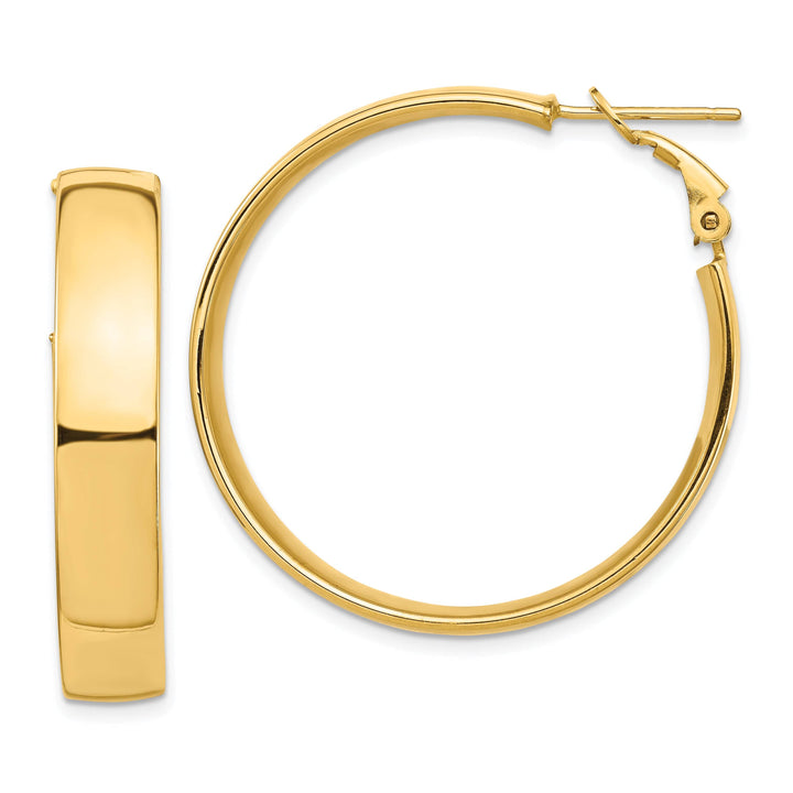 Lovely Rita's Earrings 14K Yellow Gold Exquisite High Polished 35.18mm Flat Tube Omega Hoops