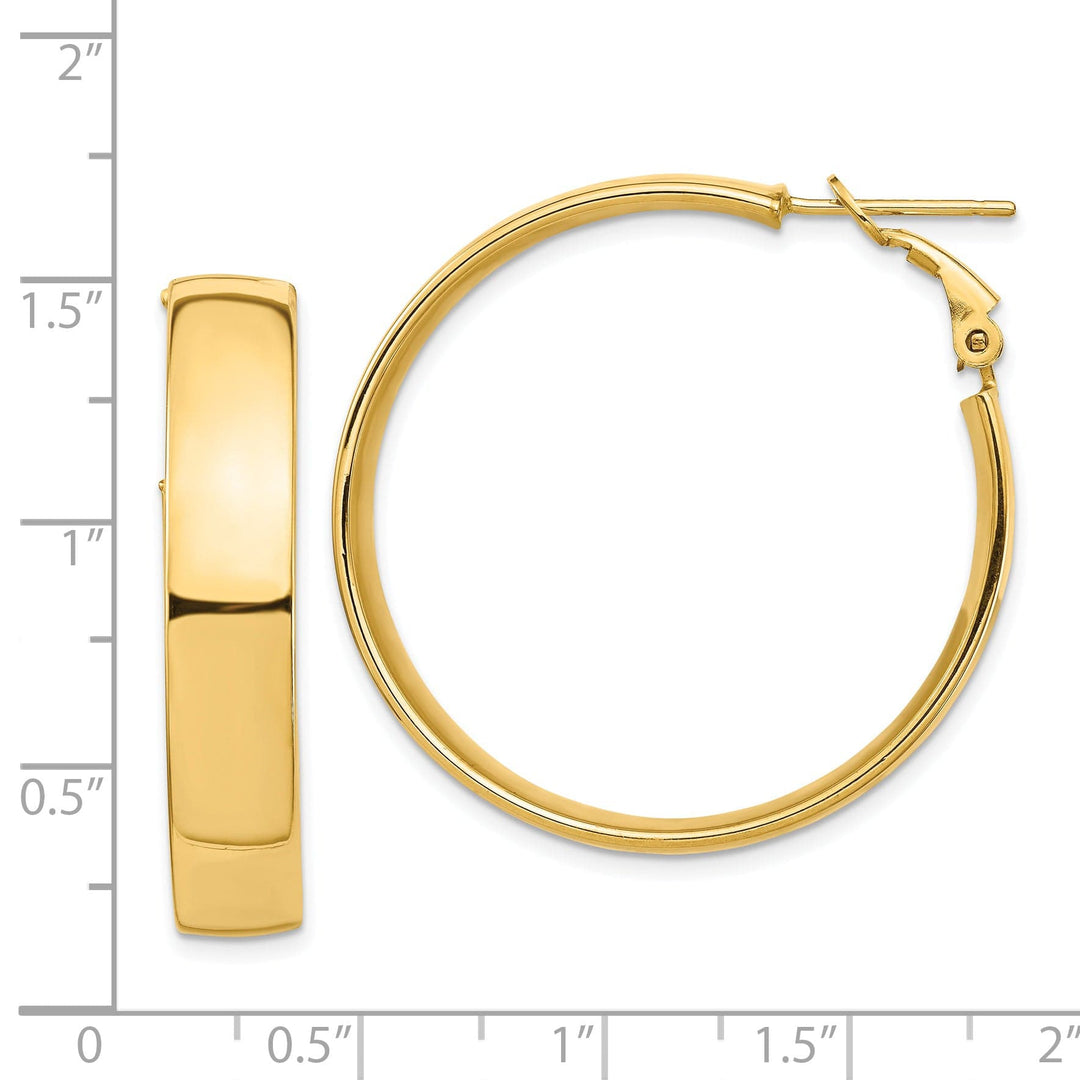 Lovely Rita's Earrings 14K Yellow Gold Exquisite High Polished 35.18mm Flat Tube Omega Hoops