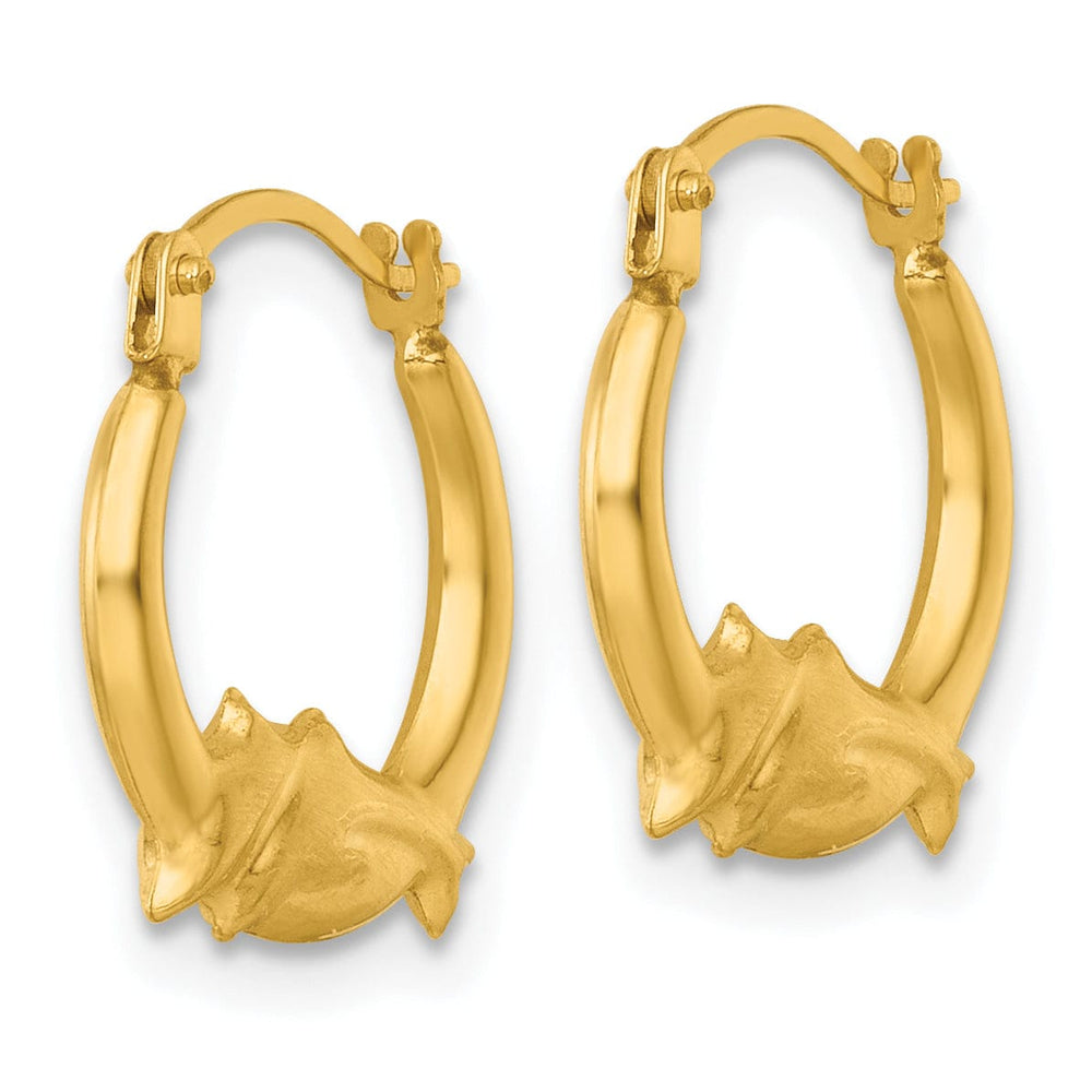 Lovely Rita's Earrings 14K Yellow Gold Exquisite Polished 14 mm Two Dolphins Hoop Earrings