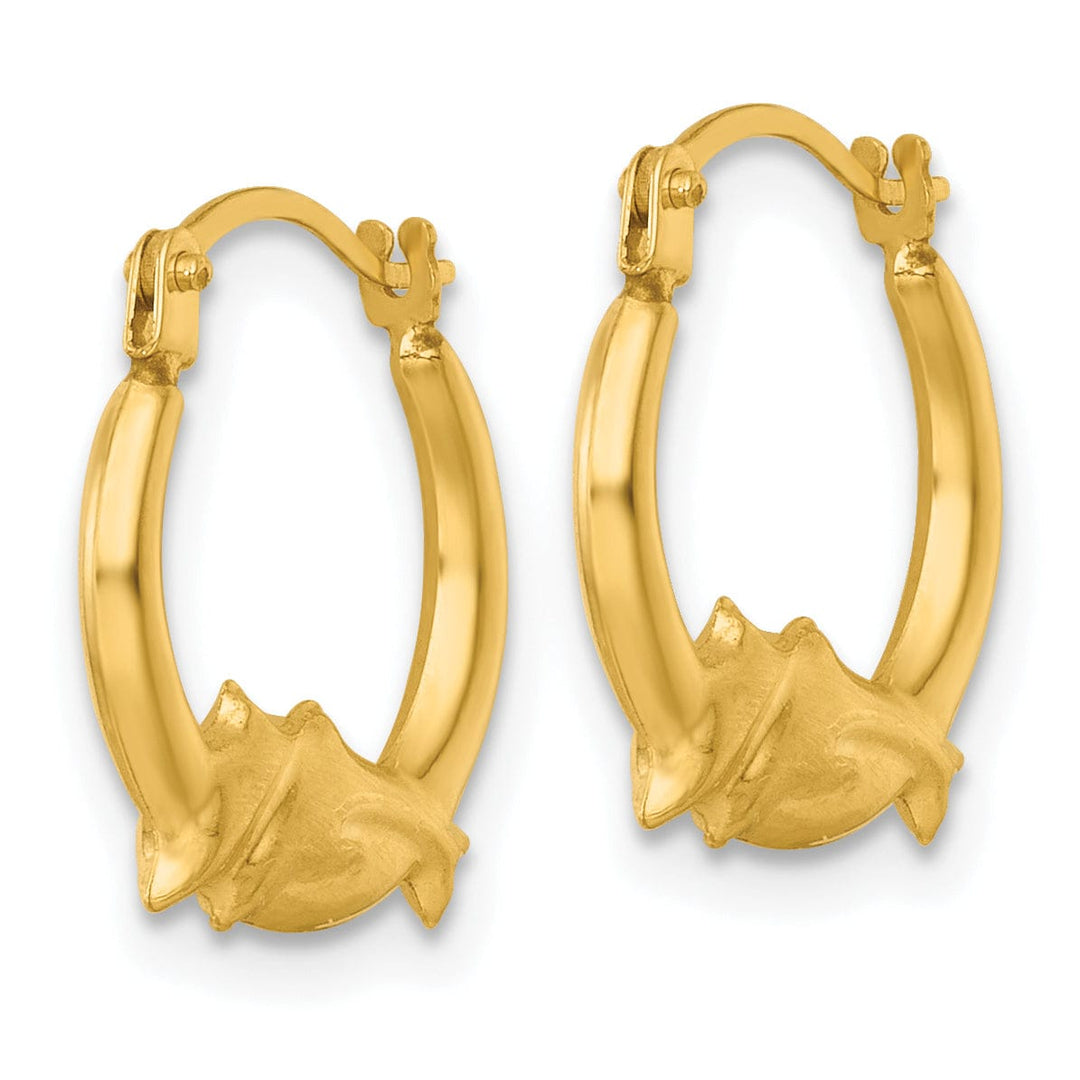 Lovely Rita's Earrings 14K Yellow Gold Exquisite Polished 14 mm Two Dolphins Hoop Earrings