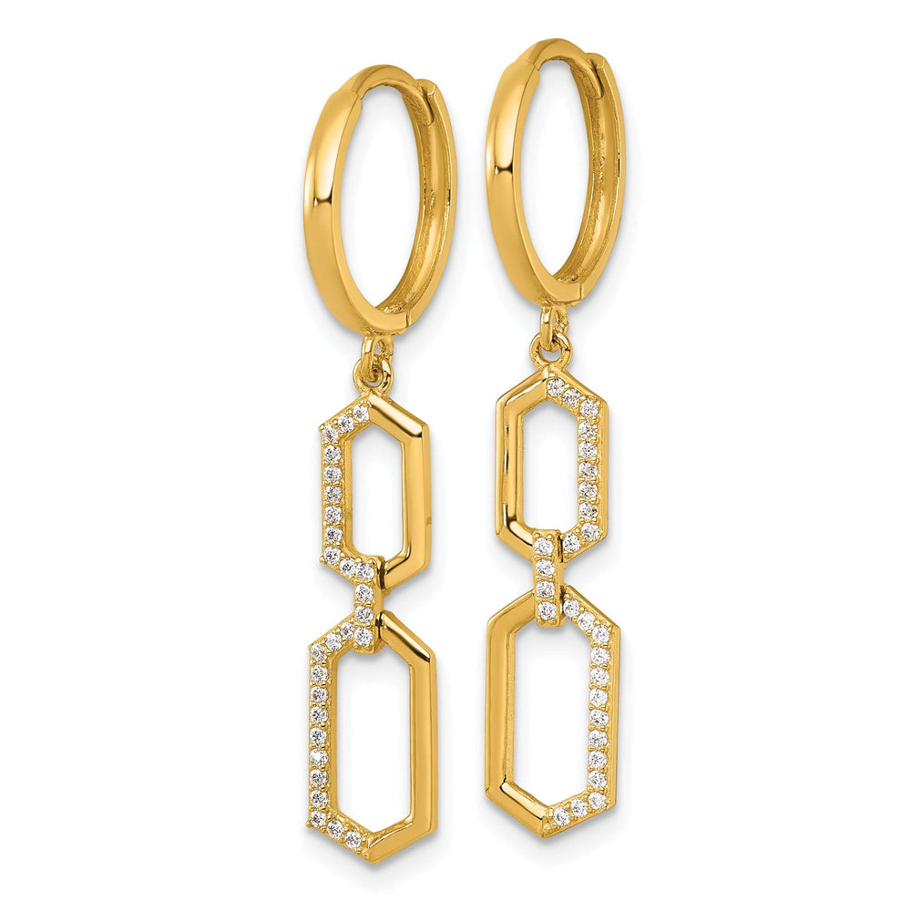 Lovely Rita's Earrings 14K Yellow Gold Fine Polished 13.2mm CZ Hexagon Hinged Hoop Earrings